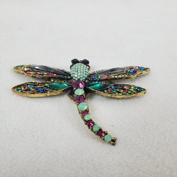 Rhinestone Dragonfly Gold-tone Large 4" Colorful Rhinestone Brooch Pin Pendant - Picture 5 of 8